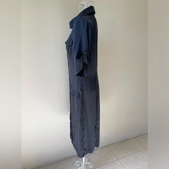 ROCK & REPUBLIC TAILOR MADE SHIRT DRESS LUXURY STRETCH SILK NAVY BLUE SIZE 10 - Picture 2 of 10